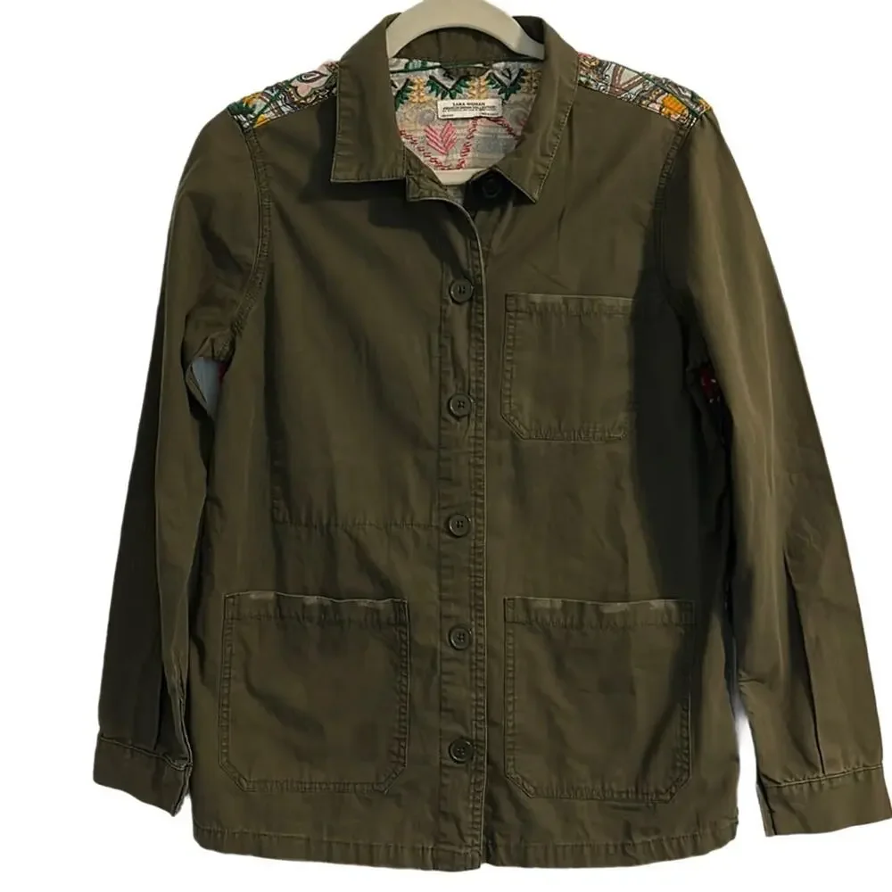 Zara Cargo Jacket Embroidered Back Size Small - Picture 4 of 8